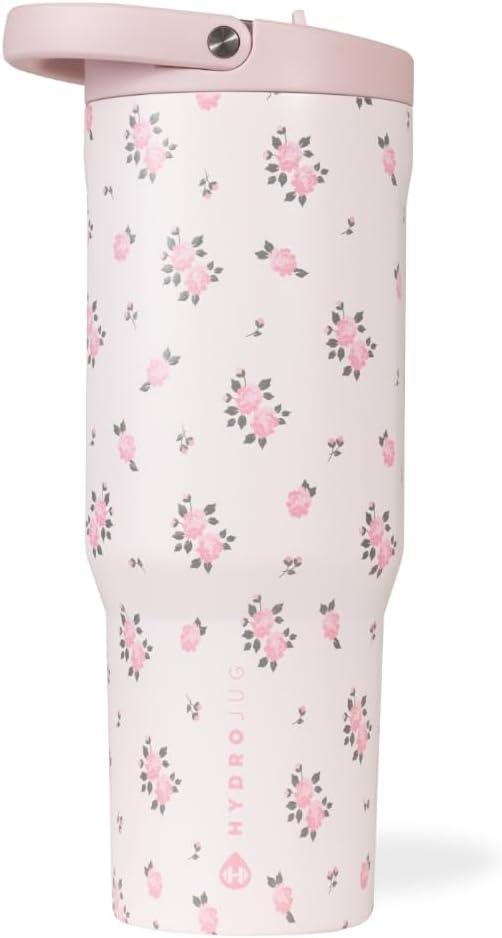 imageHydroJug Sport Stainless Steel Tumbler with Straw Vacuum Insulated 40oz Leakproof Water Bottle Ergonomic Design Reusable Dishwasher Safe Rubber Base Durable for Gym or Outdoors Alumni RedWildrose