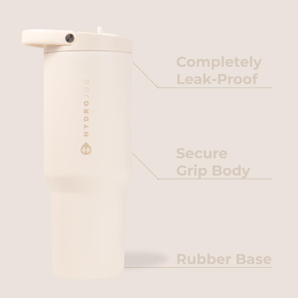 imageHydroJug Sport Stainless Steel Tumbler with Straw Vacuum Insulated 40oz Leakproof Water Bottle Ergonomic Design Reusable Dishwasher Safe Rubber Base Durable for Gym or Outdoors Alumni RedCream