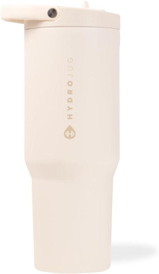 imageHydroJug Sport Stainless Steel Tumbler with Straw Vacuum Insulated 40oz Leakproof Water Bottle Ergonomic Design Reusable Dishwasher Safe Rubber Base Durable for Gym or Outdoors Alumni RedCream