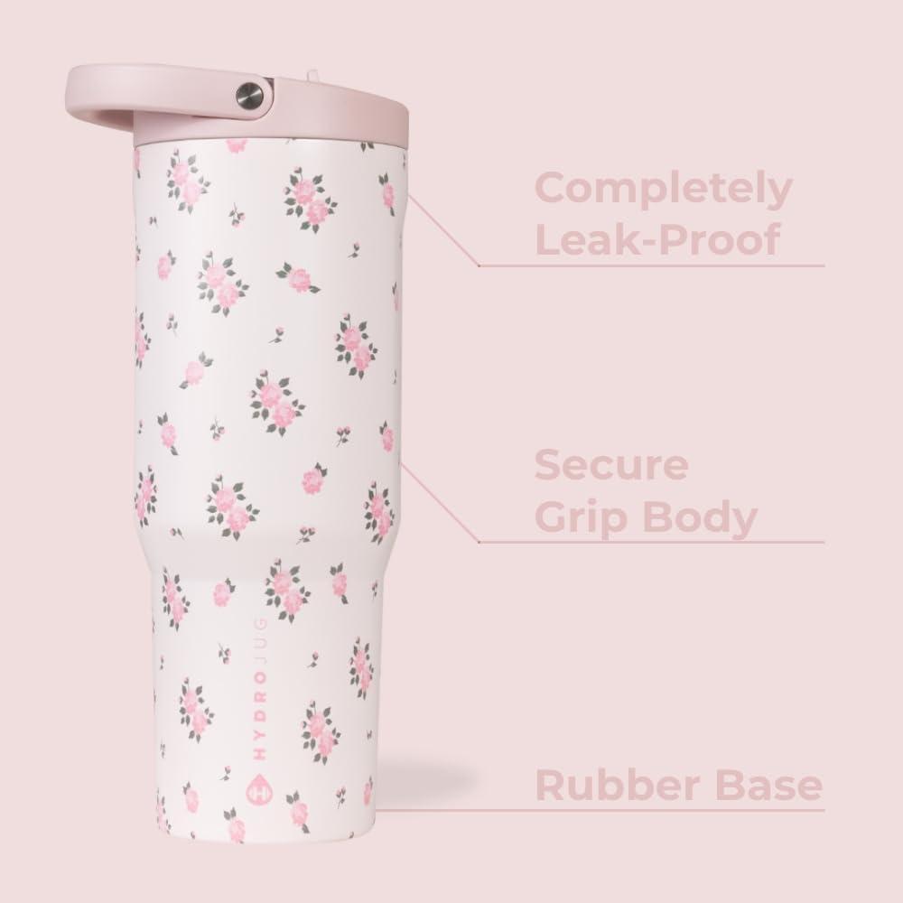 imageHydroJug Sport Stainless Steel Tumbler with Straw Vacuum Insulated 40oz Leakproof Water Bottle Ergonomic Design Reusable Dishwasher Safe Rubber Base Durable for Gym or Outdoors Alumni RedWildrose