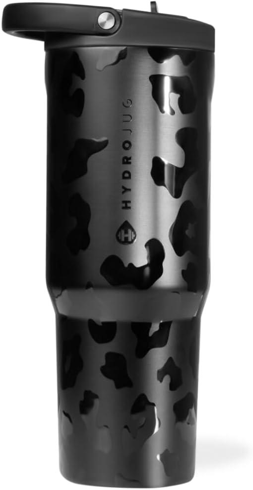 imageHydroJug Sport Stainless Steel Tumbler with Straw Vacuum Insulated 40oz Leakproof Water Bottle Ergonomic Design Reusable Dishwasher Safe Rubber Base Durable for Gym or Outdoors Alumni RedBlack Leopard