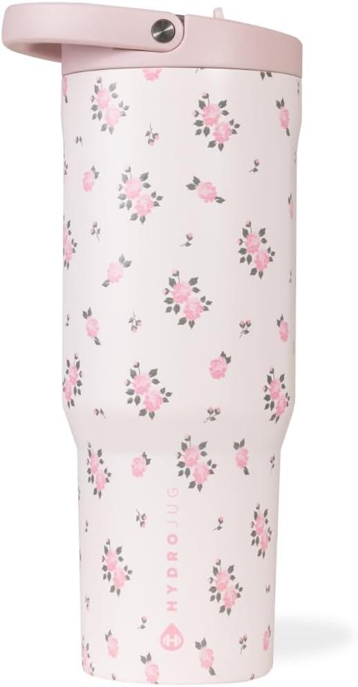 imageHydroJug Sport Stainless Steel Tumbler with Straw Vacuum Insulated 40oz Leakproof Water Bottle Ergonomic Design Reusable Dishwasher Safe Rubber Base Durable for Gym or Outdoors Alumni RedWildrose