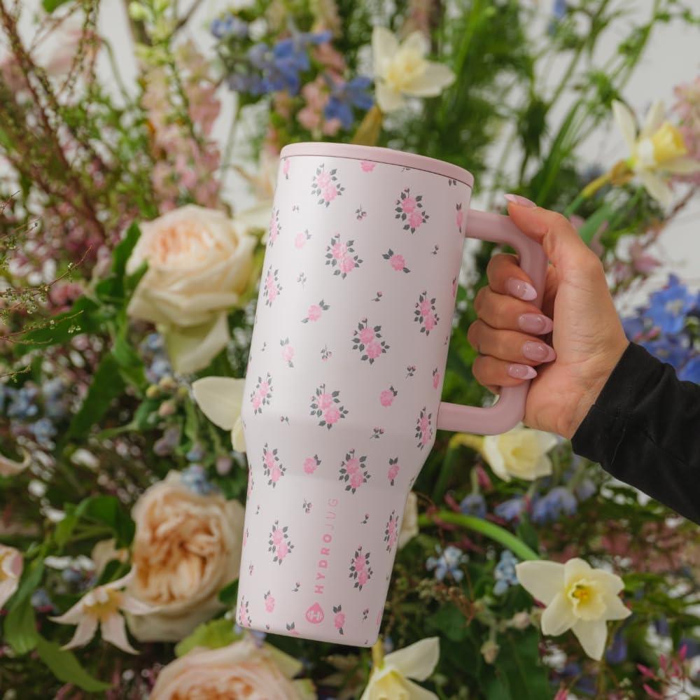 imageHydroJug Traveler 40 oz Water Bottle with Handle ampamp Flip Straw Fits in Cup Holder Leak Resistant TumblerReusable Insulated Stainless Steel ampamp Rubber Base Gifts for Women ampamp Men Alumni RedWildrose