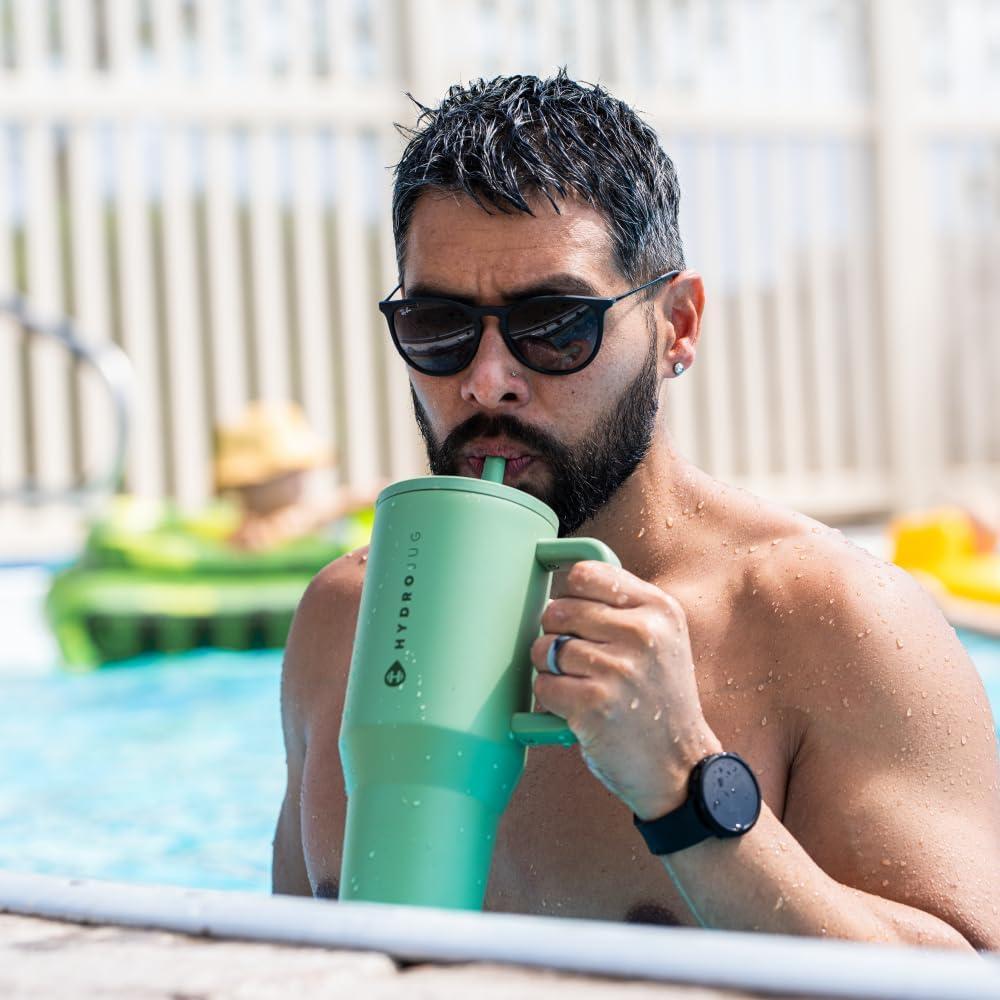 imageHydroJug Traveler 40 oz Water Bottle with Handle ampamp Flip Straw Fits in Cup Holder Leak Resistant TumblerReusable Insulated Stainless Steel ampamp Rubber Base Gifts for Women ampamp Men Alumni RedSage