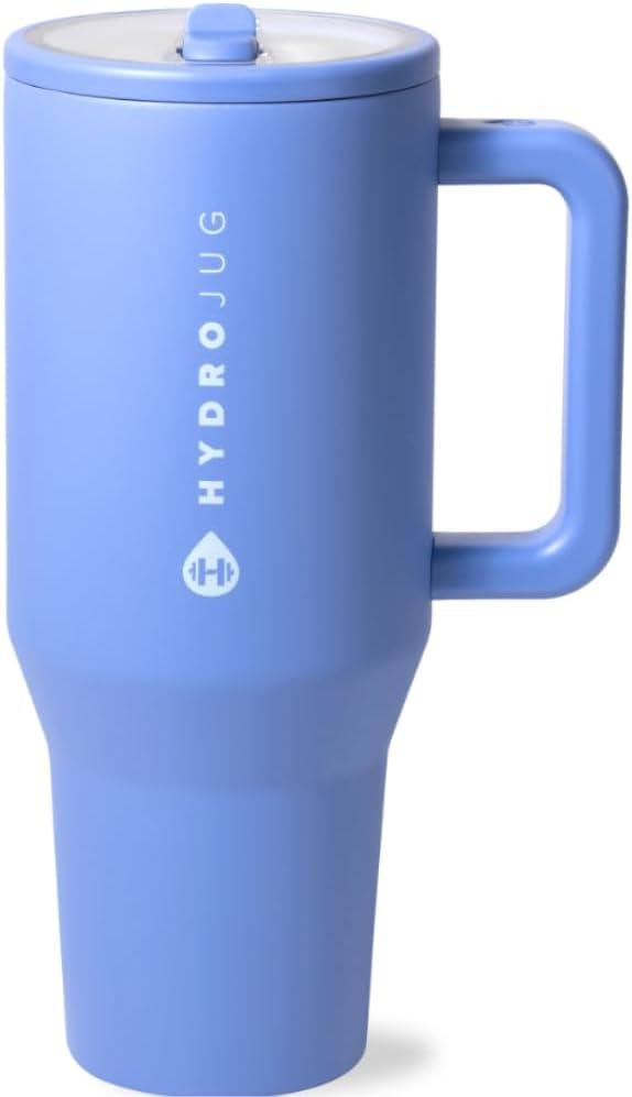 imageHydroJug Traveler 40 oz Water Bottle with Handle ampamp Flip Straw Fits in Cup Holder Leak Resistant TumblerReusable Insulated Stainless Steel ampamp Rubber Base Gifts for Women ampamp Men Alumni RedLight Blue
