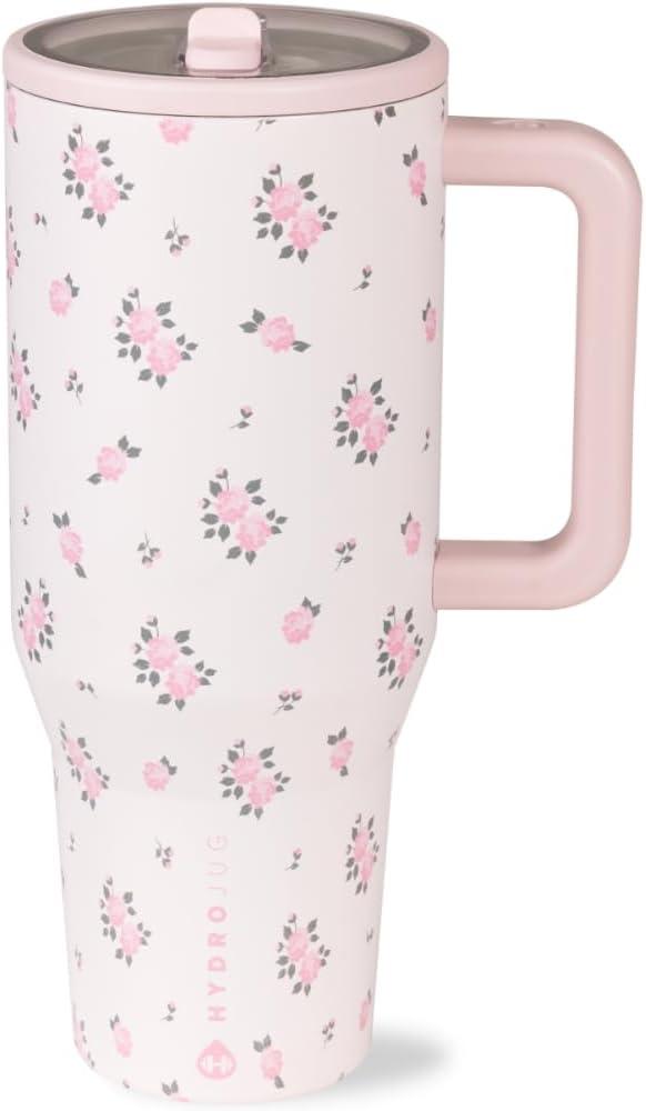 imageHydroJug Traveler 40 oz Water Bottle with Handle ampamp Flip Straw Fits in Cup Holder Leak Resistant TumblerReusable Insulated Stainless Steel ampamp Rubber Base Gifts for Women ampamp Men Alumni RedWildrose