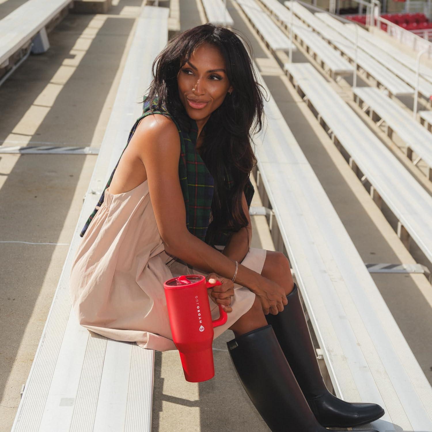 imageHydroJug Traveler 40 oz Water Bottle with Handle ampamp Flip Straw Fits in Cup Holder Leak Resistant TumblerReusable Insulated Stainless Steel ampamp Rubber Base Gifts for Women ampamp Men Alumni RedAlumni Red