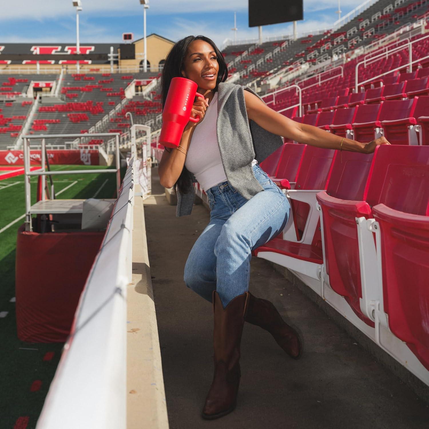 imageHydroJug Traveler 40 oz Water Bottle with Handle ampamp Flip Straw Fits in Cup Holder Leak Resistant TumblerReusable Insulated Stainless Steel ampamp Rubber Base Gifts for Women ampamp Men Alumni RedAlumni Red