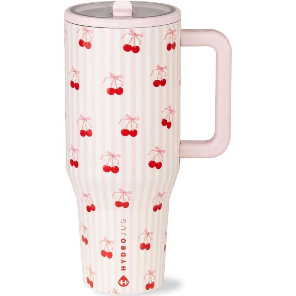 imageHydroJug Traveler 40 oz Water Bottle with Handle ampamp Flip Straw Fits in Cup Holder Leak Resistant TumblerReusable Insulated Stainless Steel ampamp Rubber Base Gifts for Women ampamp Men Alumni RedSweet Cherry