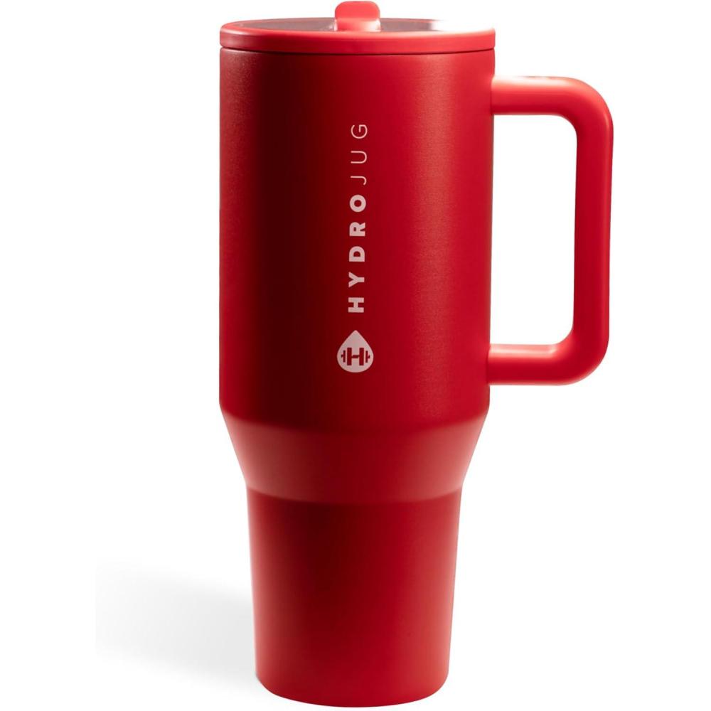 imageHydroJug Traveler 40 oz Water Bottle with Handle ampamp Flip Straw Fits in Cup Holder Leak Resistant TumblerReusable Insulated Stainless Steel ampamp Rubber Base Gifts for Women ampamp Men Alumni RedAlumni Red