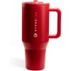 HydroJug Traveler – 40 oz Water Bottle with Handle & Flip Straw – Fits in Cup Holder, Leak Resistant Tumbler-Reusable Insulated Stainless Steel & Rubber Base – Gifts for Women & Men, Alumni Red(Alumni Red)