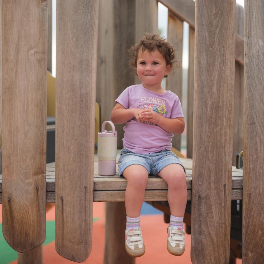 imageHydroJug Kids 14 oz Sport Water Bottle Stainless Steel Insulated 100 Leakproof With Carry Handle BPAFree KidFriendly Design Durable ampamp Dishwasher Safe DinosaurBows