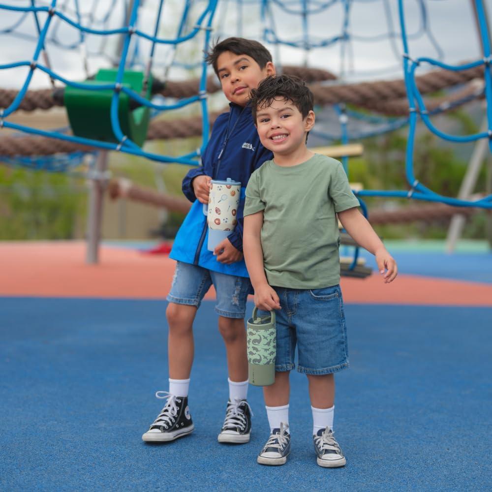 imageHydroJug Kids 14 oz Sport Water Bottle Stainless Steel Insulated 100 Leakproof With Carry Handle BPAFree KidFriendly Design Durable ampamp Dishwasher Safe DinosaurDinosaur