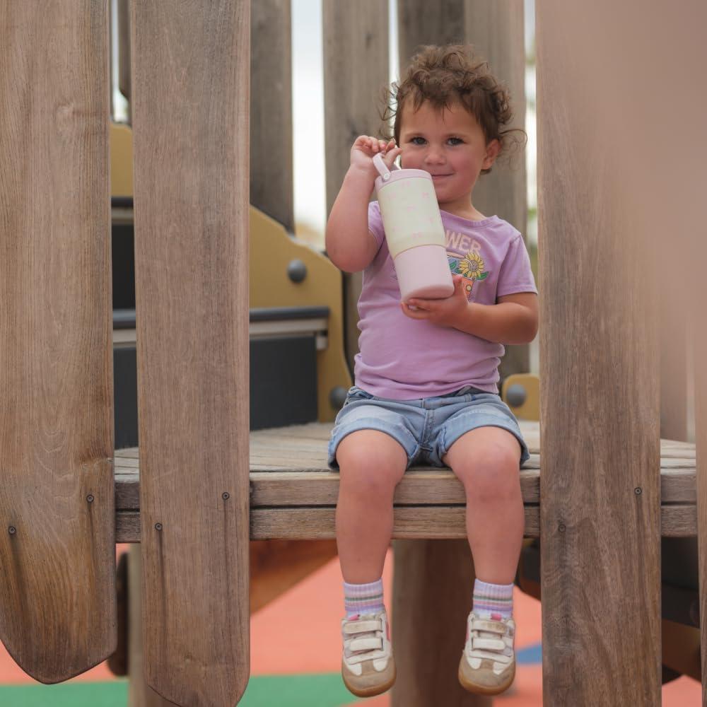 imageHydroJug Kids 14 oz Sport Water Bottle Stainless Steel Insulated 100 Leakproof With Carry Handle BPAFree KidFriendly Design Durable ampamp Dishwasher Safe DinosaurBows