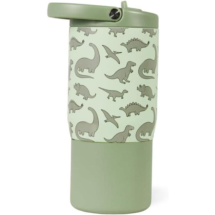 imageHydroJug Kids 14 oz Sport Water Bottle Stainless Steel Insulated 100 Leakproof With Carry Handle BPAFree KidFriendly Design Durable ampamp Dishwasher Safe DinosaurDinosaur