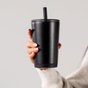 HydroJug Everyday Tumbler 14 oz, Ceramic-Lined Straw Cup, Football(Black)