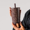 HydroJug Everyday Tumbler 14 oz, Ceramic-Lined Straw Cup, Football(Brown Leopard)