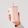 HydroJug Everyday Tumbler 14 oz, Ceramic-Lined Straw Cup, Football(Dusty Rose)
